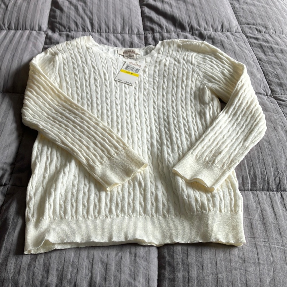 NWT Michael Kors Cotton Blend Baby Cable Long Sleeve Sweater, size M